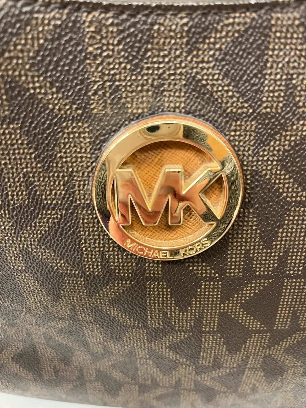 Michael Kors Brown MK Signature Shoulder Bag with Gold Hardware